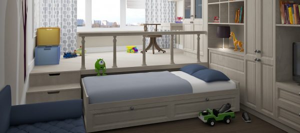 Ліжко-подіум в дитячій: економія місця і оригінальна конструкція